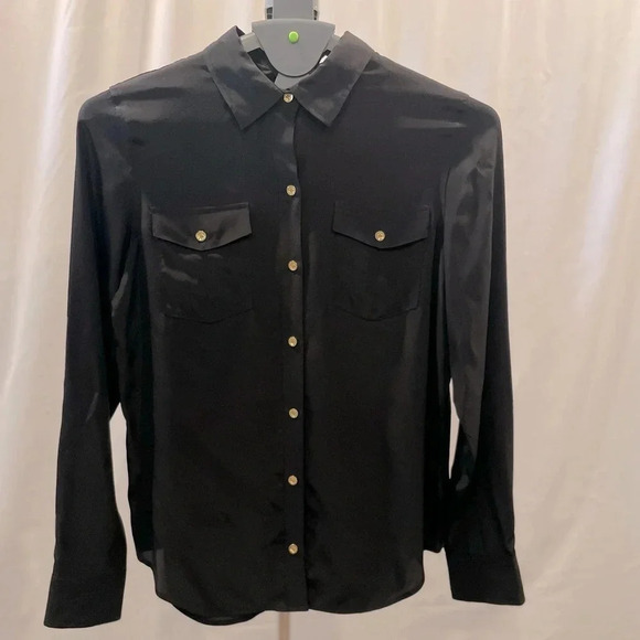 C. Wonder Black Silk Button Up Long Sleeve Top Size S - Picture 1 of 6